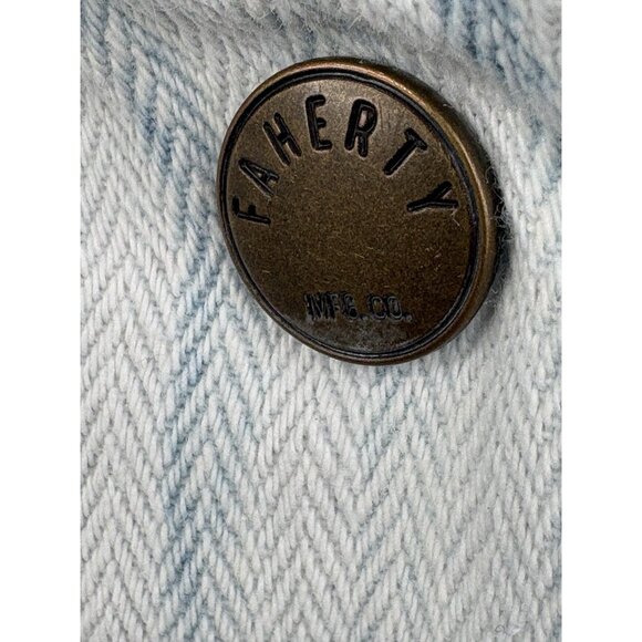 Faherty Topsail Savannah Jacket Women’s Large Indigo Dyed Blue White Full Snap - Picture 7 of 16